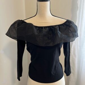 J. Crew Black Ruffled Fitted 3/4 Sleeve Blouse